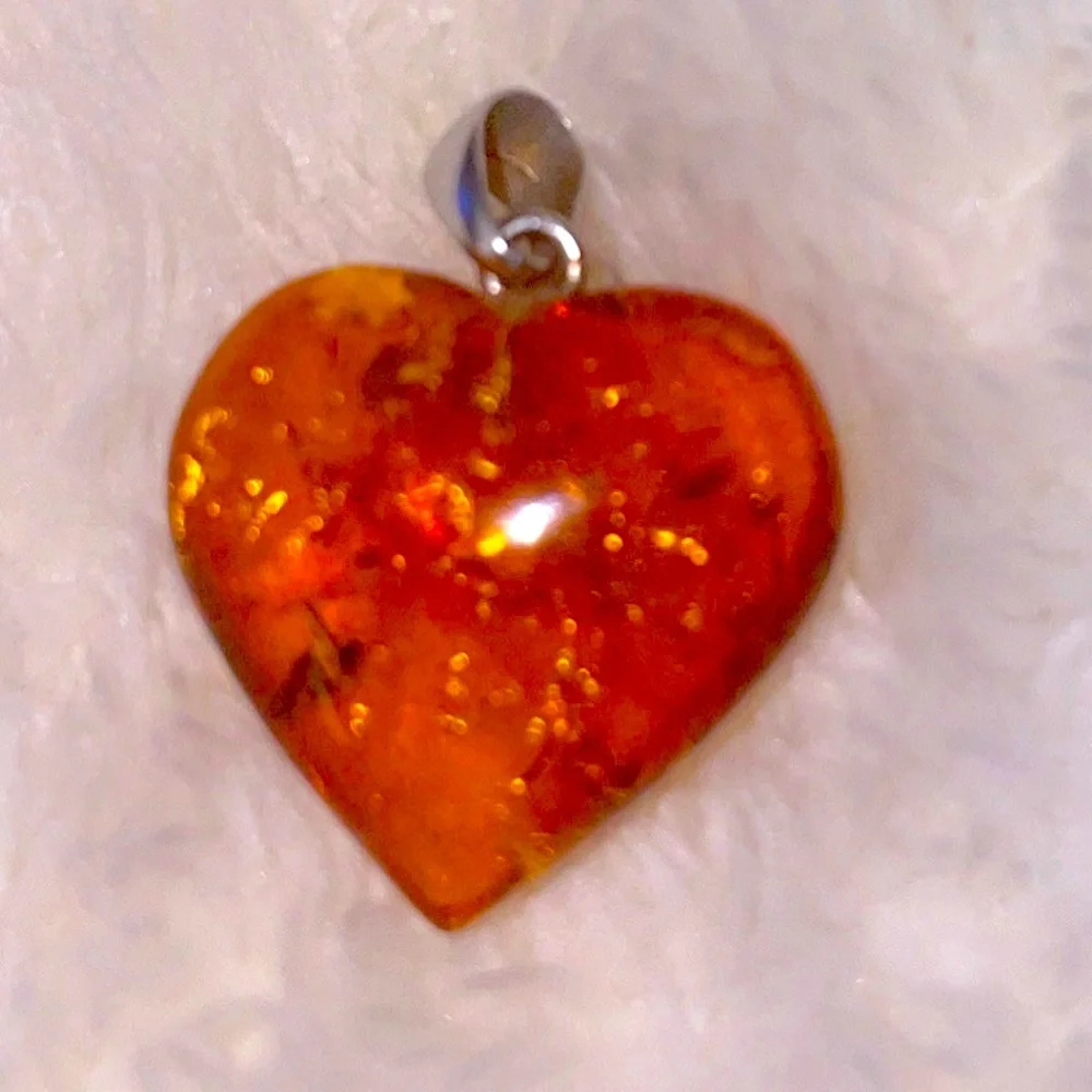 Amber Orange heart Shaped pendant Valentines gift New
